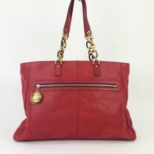 Fendi Rose Red Lame Leather Shopper Tote Shoulder Bag Handbag